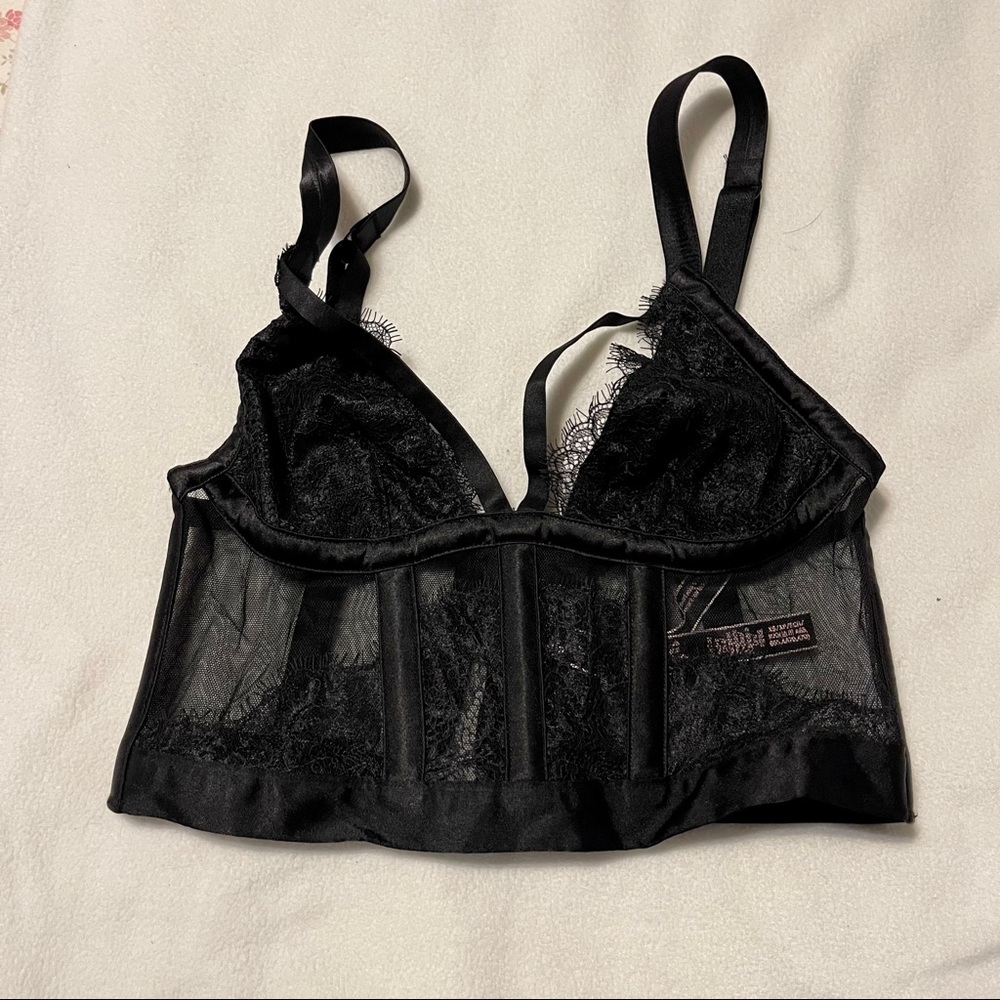 Black mesh and lace strappy bra